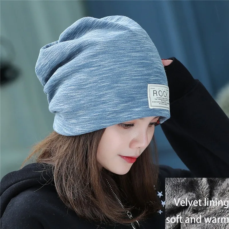 Autumn Women Beanie Hats Female New Winter Knitted Caps Cotton Warm Beanies For Girl Casual Caps Solid