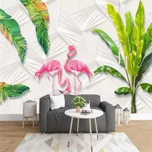 Nordic wallpaper small fresh tropical rainforest banana leaves flamingo background wall high-grade wallpaper mural Nordic wallpaper small fresh tropical rainforest banana leaves flamingo background wall high-grade wallpaper mural