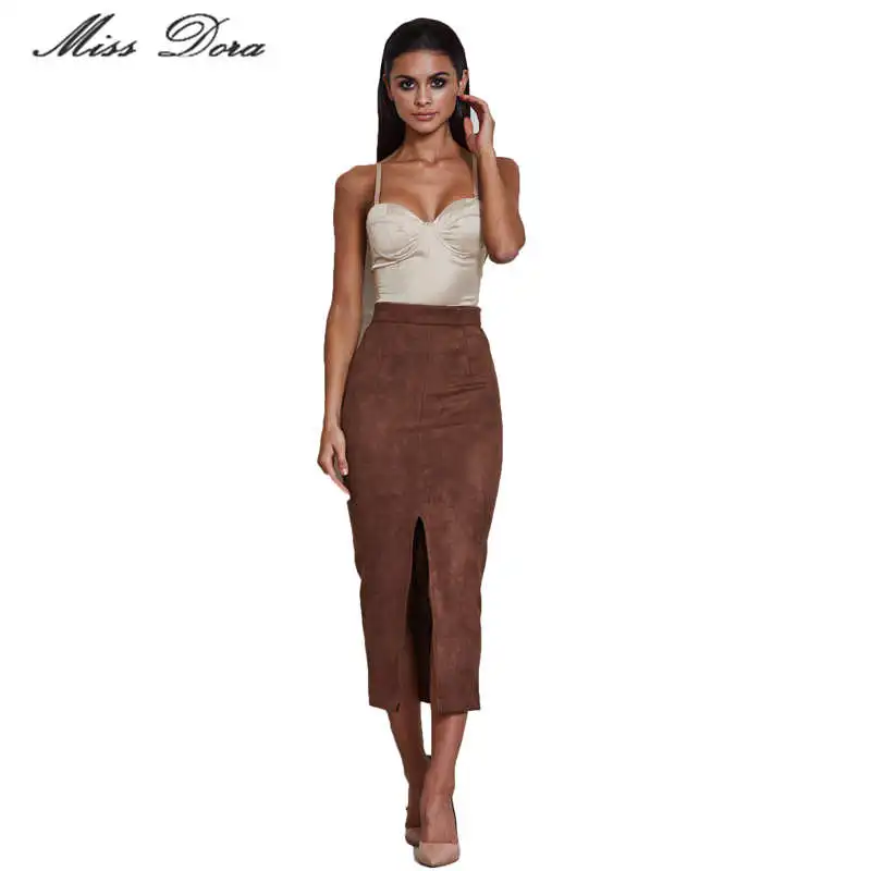 2017 sexy bodycon brown Skirts Women 2016 Winter Long Pencil