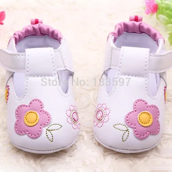 

PU Leather Girls Kidsborn Baby Flat First Walkers Shoes Princess printing -flower Soft Bottom Prewalker ShoesF