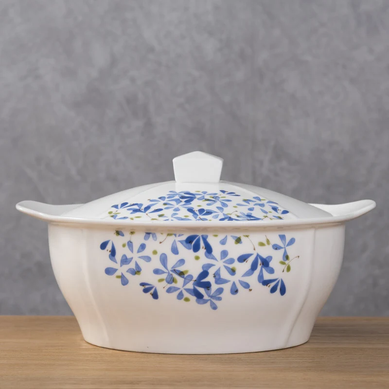 9 inch Ceramic Soup Tureen With Lid Kitchen Cooking Restaurant