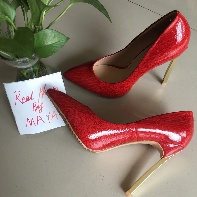 Chaussures Red 12 Maya En Red Pu Stiletto wine Pointu Dames Haute blue Red Talons Sexy Bout rose Cuir Verni Pompes apricot Réel Photo Cm ppHqX