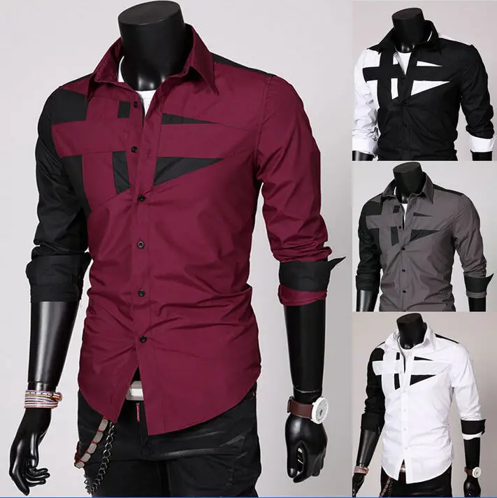 Hot Men's Fashion Casual Slim Fit Stylish Long Sleeve TEE Dress Shirts ...