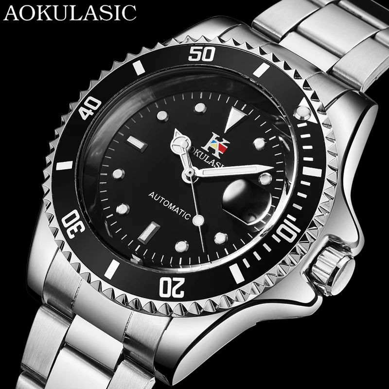 

AOKULASIC Automatic Mechanical Men Watch Top Brand Luxury Date Sport Mens Watches Stainless Steel Military Business Male Clock