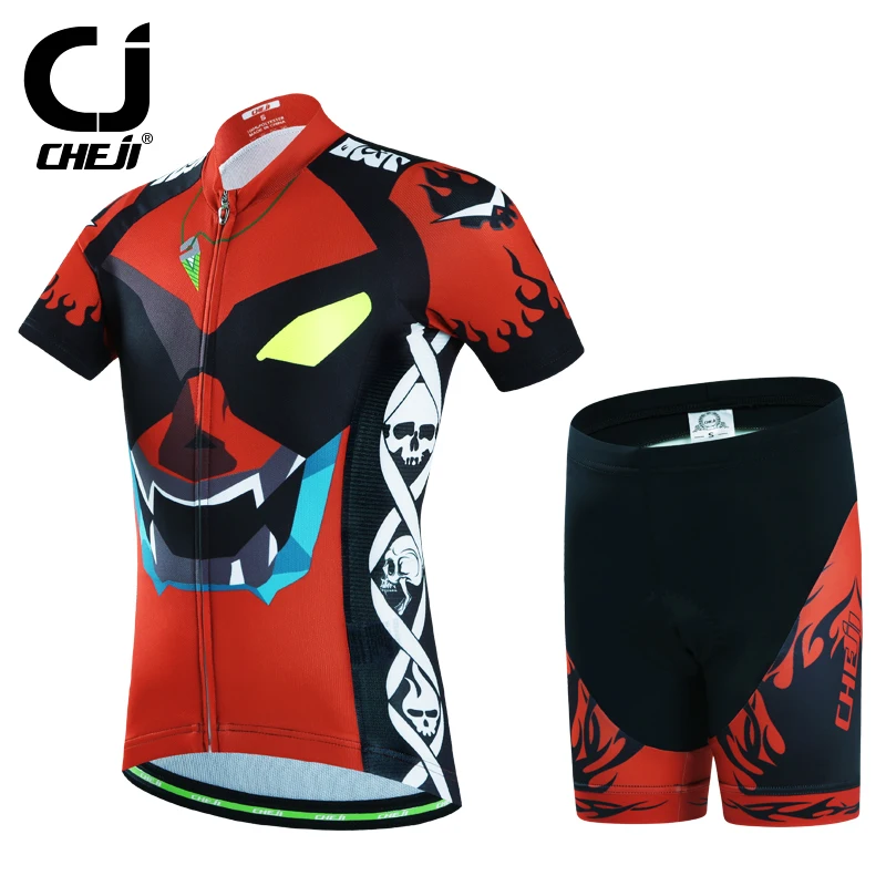 2017 CHEJI Red Children Cycling Clothing mtb Bike Jersey Shorts Sets Ropa Ciclismo Cycling Kit Kids Bicycle Shirts Top Suits boys-bike