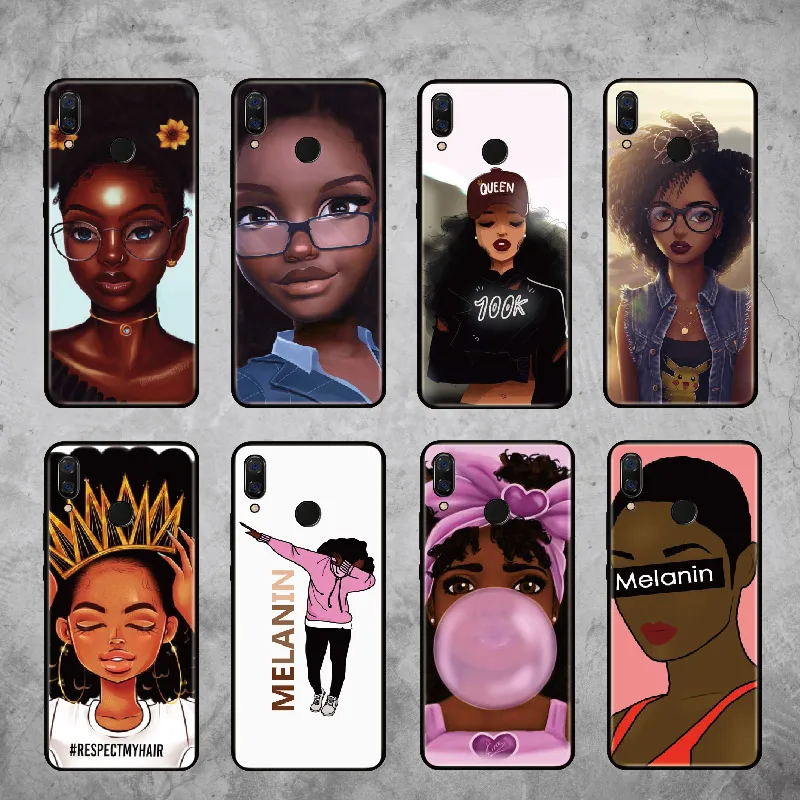 

For Huawei Honor Mate Nova P Smart series Poppin Melanin Black Girl Fashion Soft Bumper Phone Case Cover Capa Fundas Coque