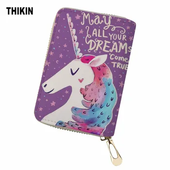 

THIKIN Wallet for Cards Multiple Cards Colorful Cute Unicorn Feminine Funny Portable PU Leather Organizer Women ID Card Holder