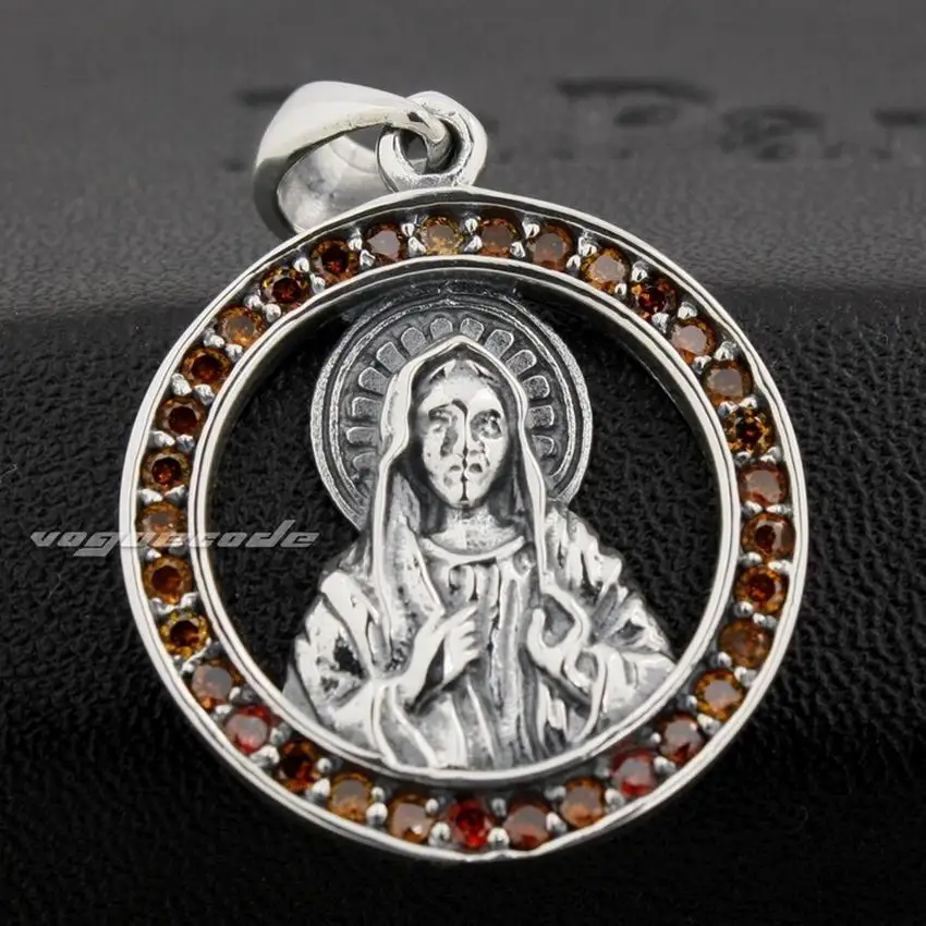 LINSION Красный CZ объемный кулон Девы Марии Иисуса 925 пробы серебряные подвески 8N023 - Окраска металла: Just Pendant