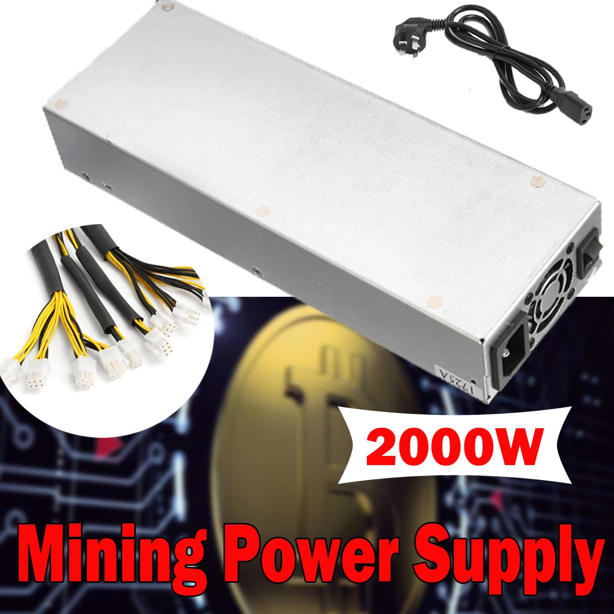 

92.5% Efficiency 2000W Mining Power Supply For Eth Rig Ethereum Bitcoin Miner Mining Machine S7 S9 200-240V 90