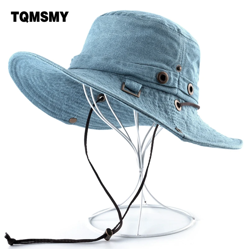 

TQMSMY Solid color denim sun Hats for Men Wide Brim Bob cap Casual women Fishing caps men's cotton Bucket hat man Cowboy hat