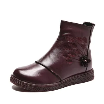 Women Flat Platform Shoes Autumn Winter Shoes Genuine Leather Ankle Boots for Women Footwear Soft Vintage Ladies booties 2020 shangmsh floral ankle boots for women winter genuine leather women s boots retro handmade comforable shoes footwear large size