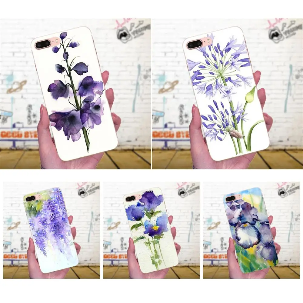 Акварельная живопись цветами фиолетовый цветок для Huawei Honor 4C 5A 5C 5X 6 6C 6A 6X 7 7X 8 9 V8 V10