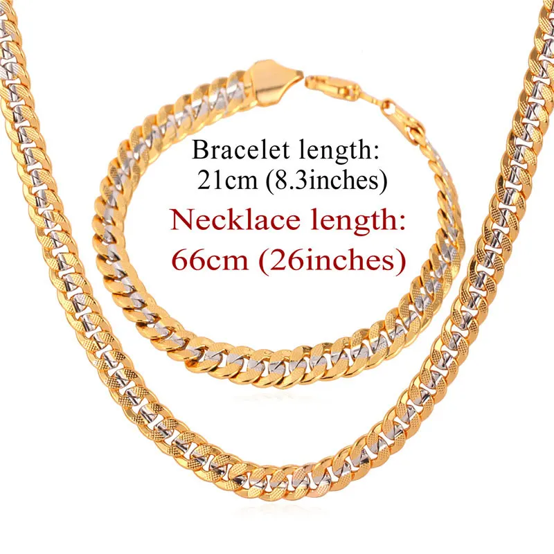 Мужские двухцветные кубинские браслеты с цепочкой и ожерелье, комплект украшений, модные комплекты ювелирных изделий 55 см 6 ММ золотого цвета NH828 - Окраска металла: 26