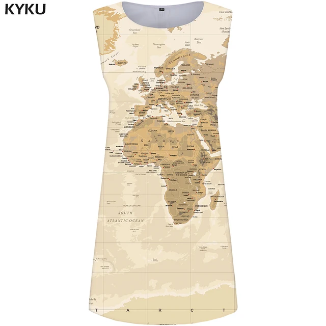 Kyku World Map Dress Women Yellow Office Sundress Y E Kyku World Map Dress Women Yellow Office Sundress Y E Print Mini Las Dresses