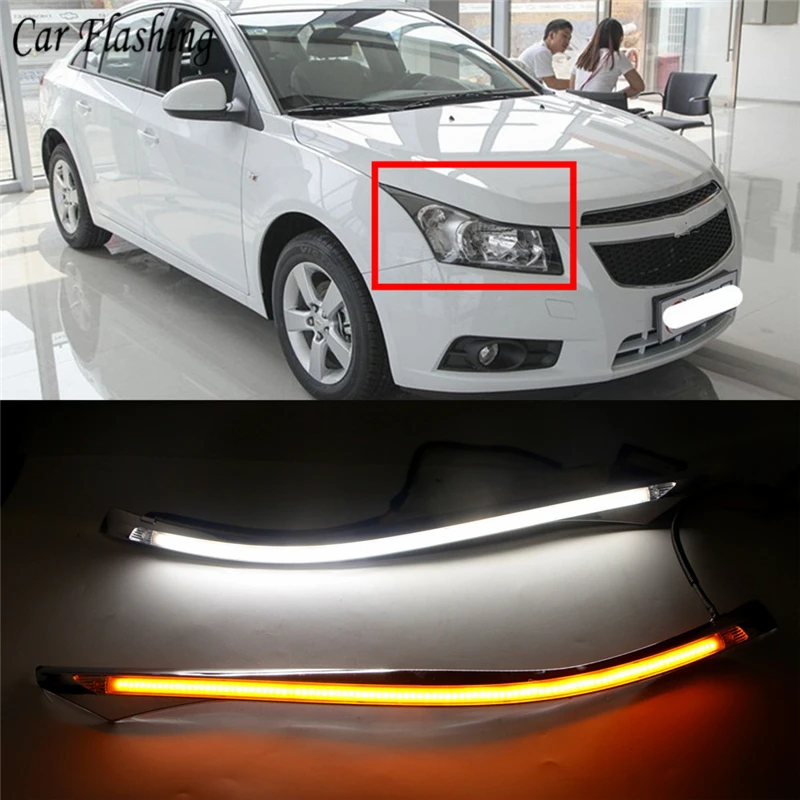 

Car flashing 2PCS Car LED Headlight Eyebrow For Chevrolet Cruze 2009 - 2014 with Turn Signal 12V DRL LED Daytime Running Light