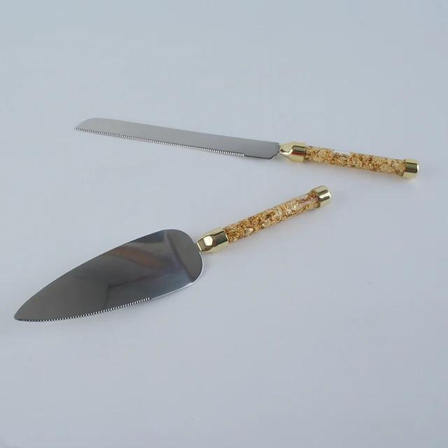 Wedding Cake Cutlery Set Luxury Gold Foil Paper Decorated Handle Wedding Cake Cutlery Set Luxury Gold Foil Paper Decorated Handle 1pc 8 Long