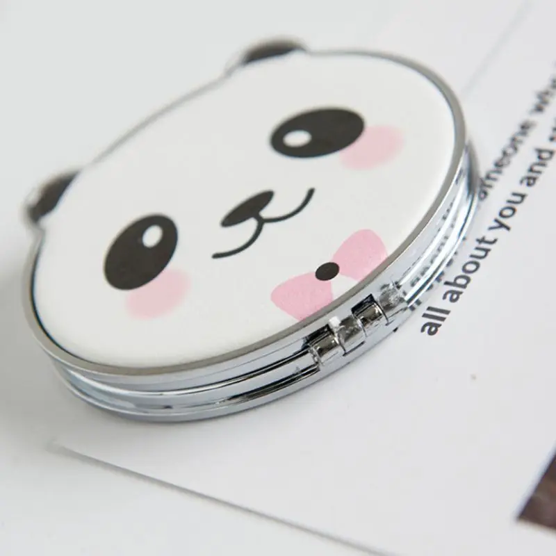 Дамы девушки милый мультфильм панда печати путешествия портативный Круглый складной мини карманный макияж зеркало двухсторонний студенческий подарок случайный