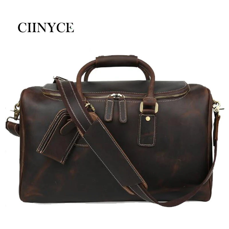 Для Мужчин's Винтаж Crazy horse кожи travel duffel 17 дюймов коричневый Натуральная кожа Бизнес сумки Прочный натуральной Бостон выходные сумка