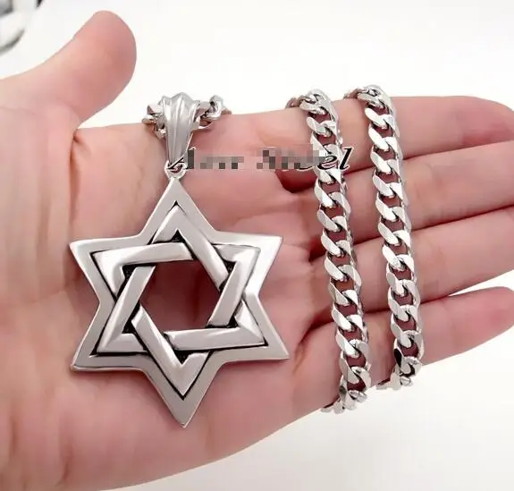 Prix pour Hommes argent Acier Inoxydable 316L Grand l'étoile de David Pendentif Collier 5mm 24 ''Chaîne Gourmette Haute qualité Biker Bijoux Prix pour Hommes argent Acier Inoxydable 316L Grand l'étoile de David Pendentif Collier 5mm 24 ''Chaîne Gourmette Haute qualité Biker Bijoux