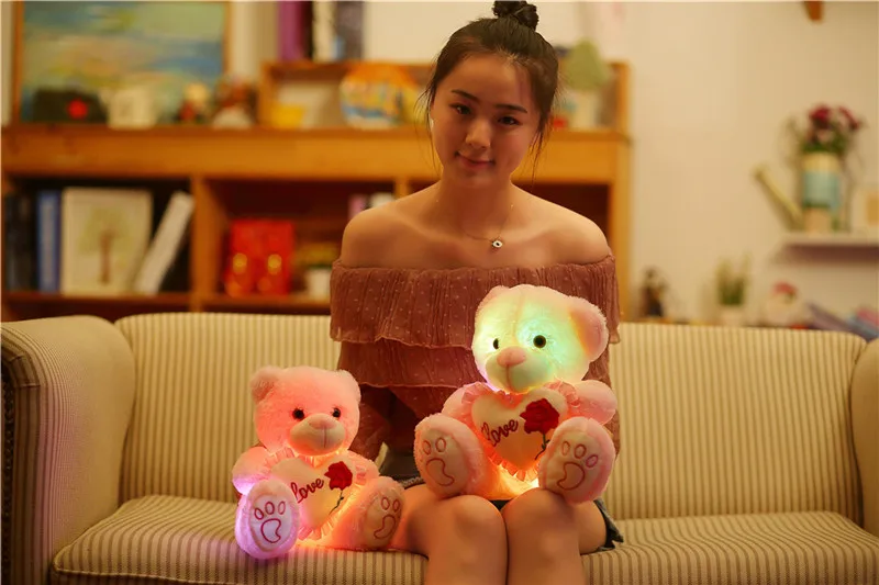 Emissor de Luz Urso de Peluche Abraço de Urso Luminosa de Incandescência Animal de Pelúcia Boneca de Pelúcia Presente para Crianças Diodo Bonito Ouvir Brinquedos Colorido Crianças 16 High Quality Brinquedos e hobbies