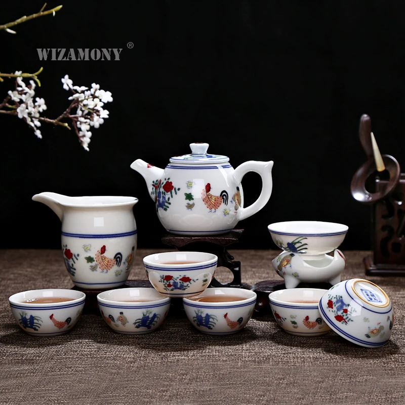 WIZAMONY Китайский Цзиндэчжэнь кунг фу чайный набор gaiwan Чайник чайные кружки ярмарка