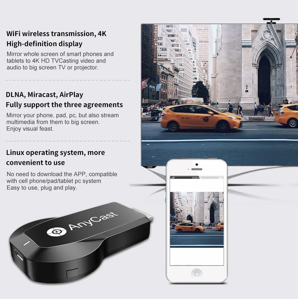 Anycast M100 2,4G/5G 4K tv Stick Miracast любой литой беспроводной DLNA трансляции записи HDMI Wifi Дисплей приемник ключа для apple Android tv