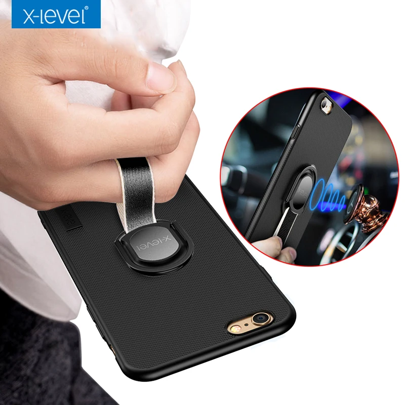 Goede Nieuwste X Niveau Afneembare ring houder case voor iphone 6 6s 6plus 6s plus Hard PC Matte cover case fit met auto telefoon houder