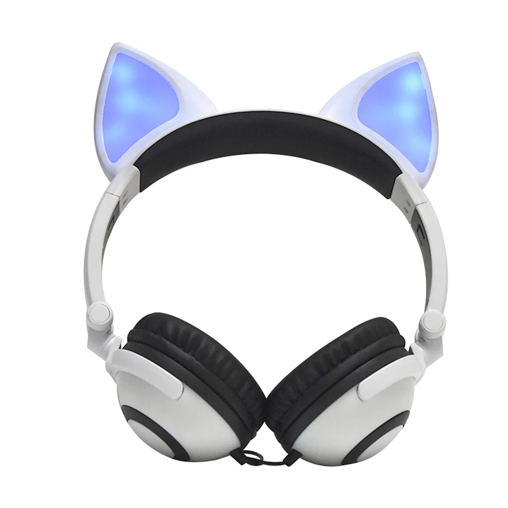 Foldable Fox Ear Headphones Flashing LED Lights for PC Laptop 3 5mm AUX Over ear Headset Adjustable Headband Kids Earphone