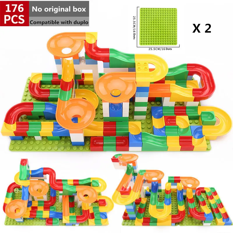 

176PCS Big Size Diy Building Blocks Compatible with Legoingly Race Run Maze Ball Track Funnel Slide Bricks Duplo Toys for Baby