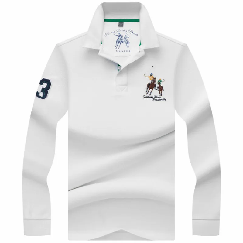 Мужская рубашка поло модный роскошный бренд мужские рубашки поло высокое качество 3D вышивка поло рубашка Para Hombre топы с длинными рукавами - Цвет: White