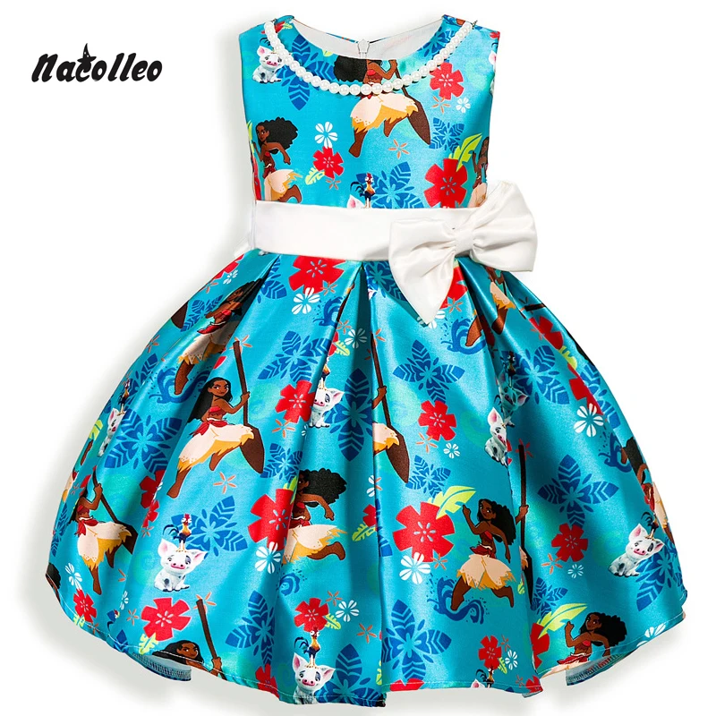 

New Girls Cartoon Dress Moana Kids Cosplay Bow Party Kids Costume Princess Vestido Dress For Girls Baby Toddler