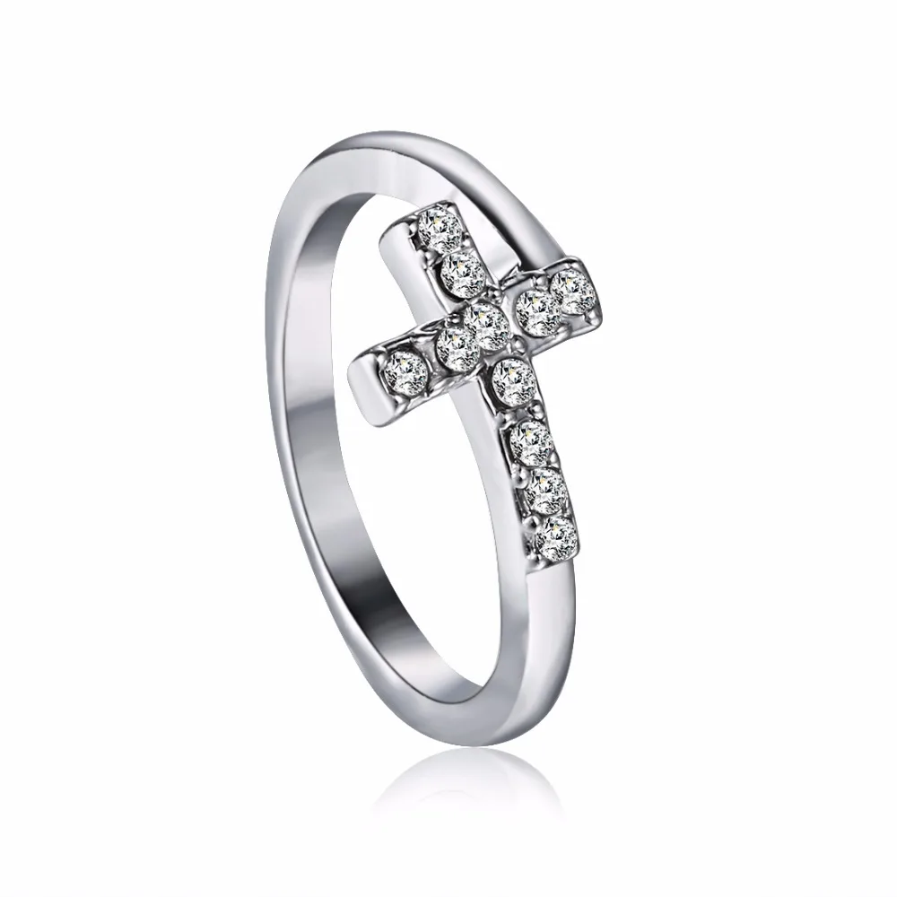 

Rinhoo Stainless Steel Cross Weeding Ring For Lovers Silver Crystal Couple Ring For Men Women Engagement Wedding Rings