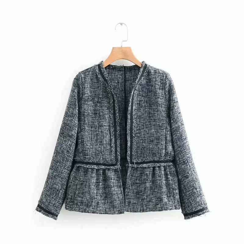 

Spring Long Sleeve Women Jacket Plaid V-Neck Ruffle Coat Fashion Casual Women Jacket Female Windbreaker Loose Outwear