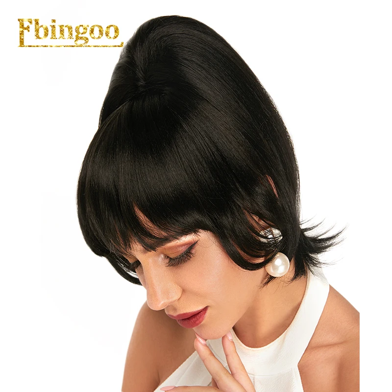 

Ebingoo 1B Separate Hair Piece Clip-in Bangs Short Wave Ponytail Black Extension Heat Resistant Futura Fiber Synthetic Wig