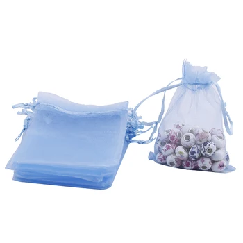 

100Pcs 120*100/70*90mm Organza Drawstring Gift Jewelry Bag Pouch Light Blue CHIC
