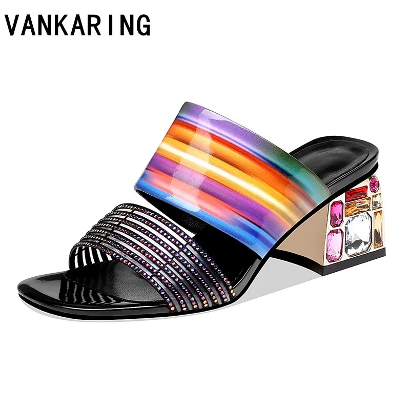 

brand summer shoes woman high heel sandals transparent patent leather sexy open toe dress party shoes ladies beach shoes slipper
