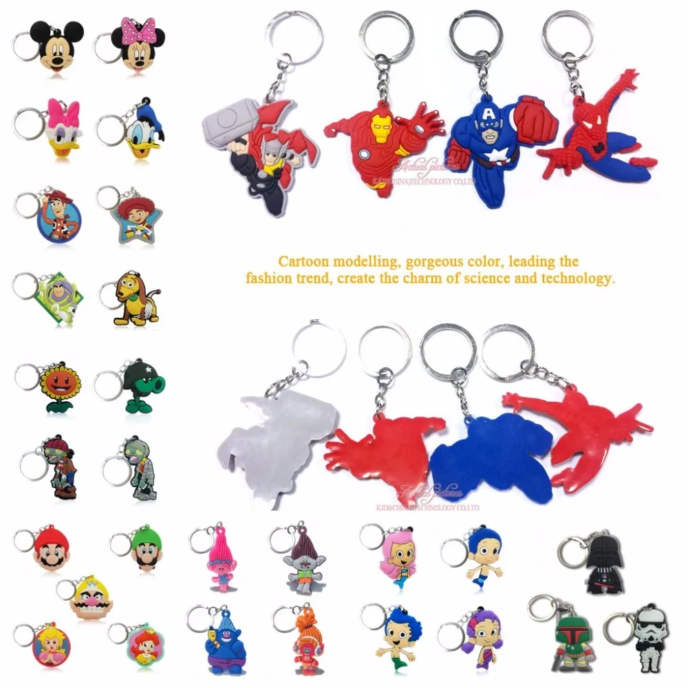 

500PCS PVC Cartoon Figure Key Chain Marvel Avengers Mickey Princess Cute Anime Key Ring Kid Toy Pendant Keychain Fashion Trinket