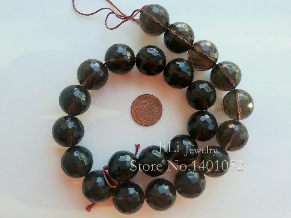 

Lii Ji Natural Smoky Quartz Round Shape Faceted beads about 18mm DIY Jewelry Making Approx 39cm