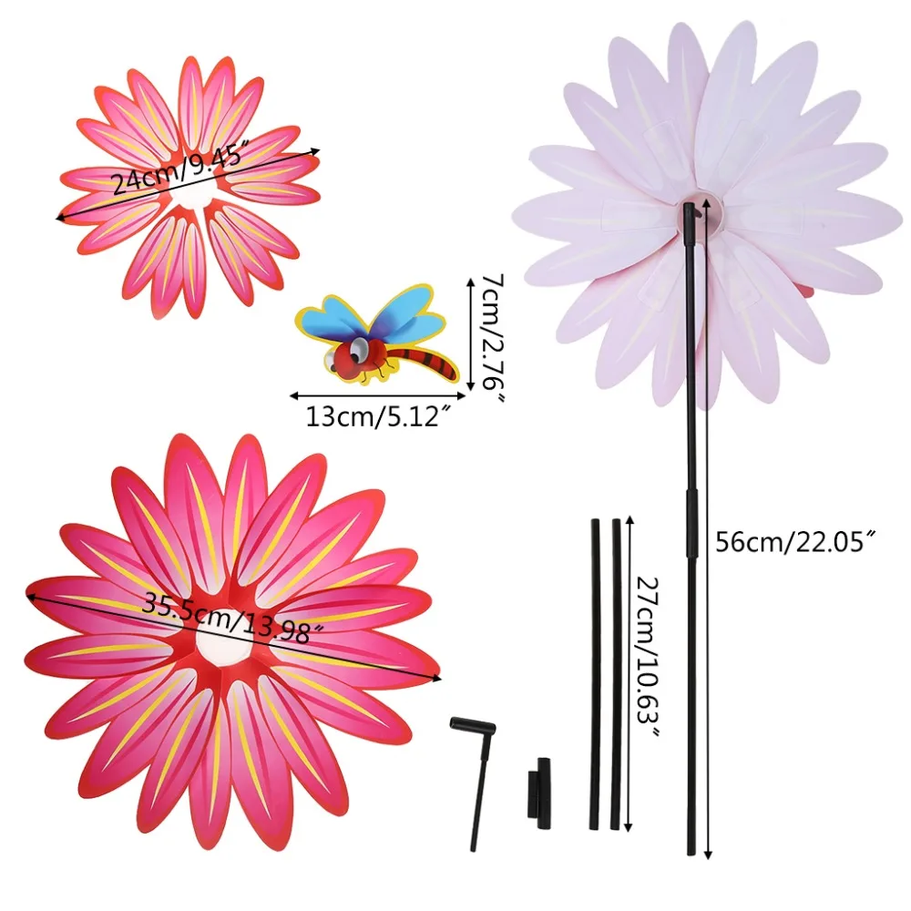 Двухслойные игрушки в виде ветряной мельницы, красочные вращающиеся Цветочные вертушки, украшения сада, Мультяшные милые насекомые, игрушки для улицы