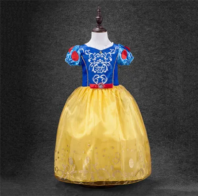 Модное платье принцессы для девочек; платья Золушки, Белоснежки; праздничное платье для маленьких девочек на День рождения; Vestido; Детский карнавальный костюм; одежда - Цвет: Цвет: желтый
