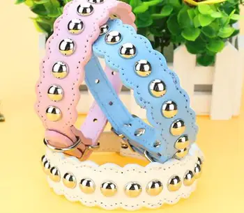 

45*2CM PU Leather Rivet Dog Collar Adjustable Mushroom Nail Pet Collar