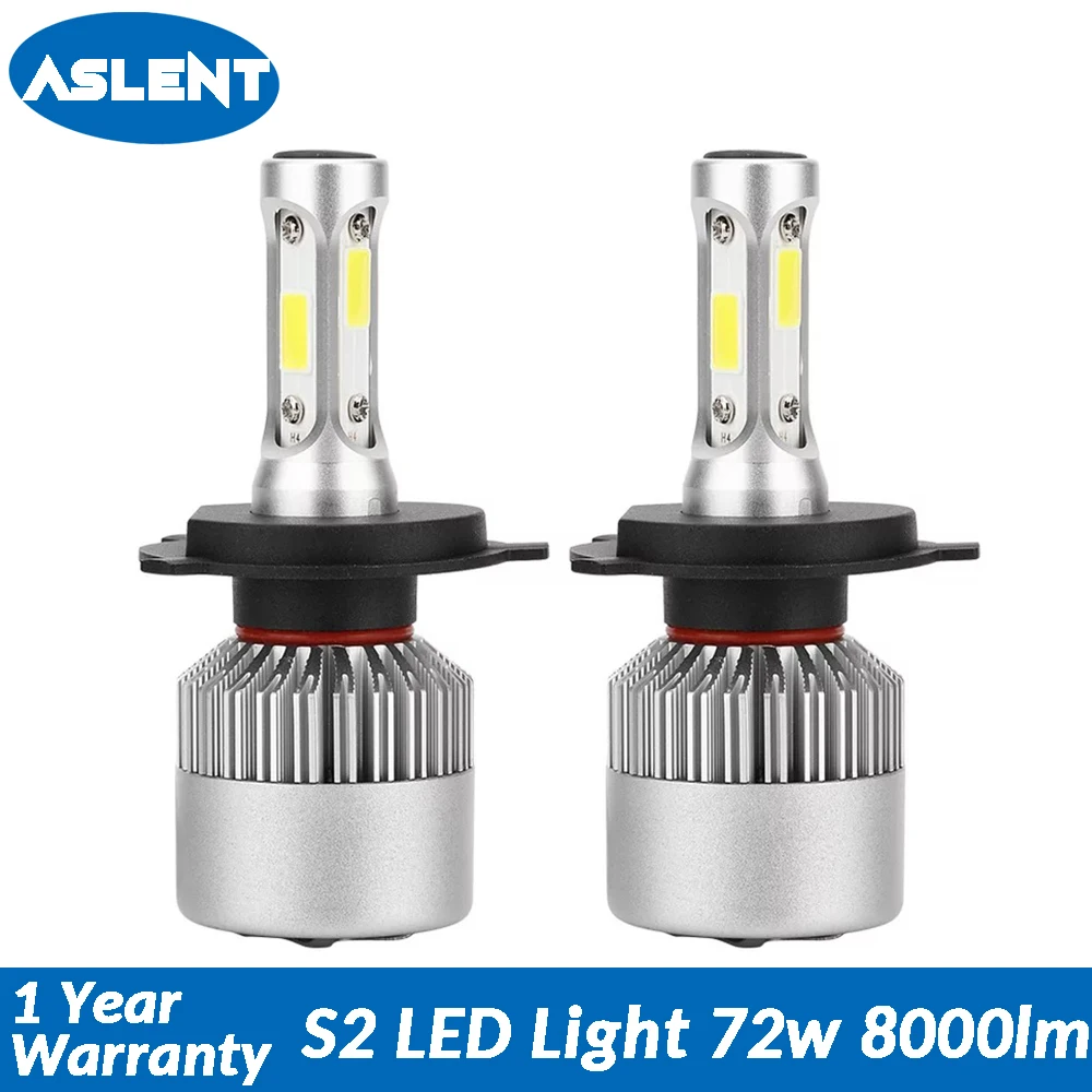  Aslent S2 led 72W 8000lm Car Headlight H7 LED H4 Bulb HB2 H1 H3 H11 HB3 9005 HB4 9006 9004 9007 9012 Auto Lamps Fog Lights 12V