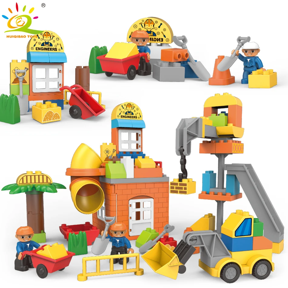 

83pcs DIY Big Size Engineering Excavator Building Blocks Kit Compatible Duploed City Brick Construction Toys For Children
