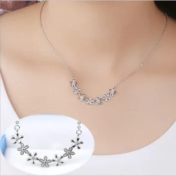 

Korean Fashion 925 Sterling Silver Jewelry Micro-set Seven Petals Seven Fairy Clavicle Chain Female Pendant Necklaces H226