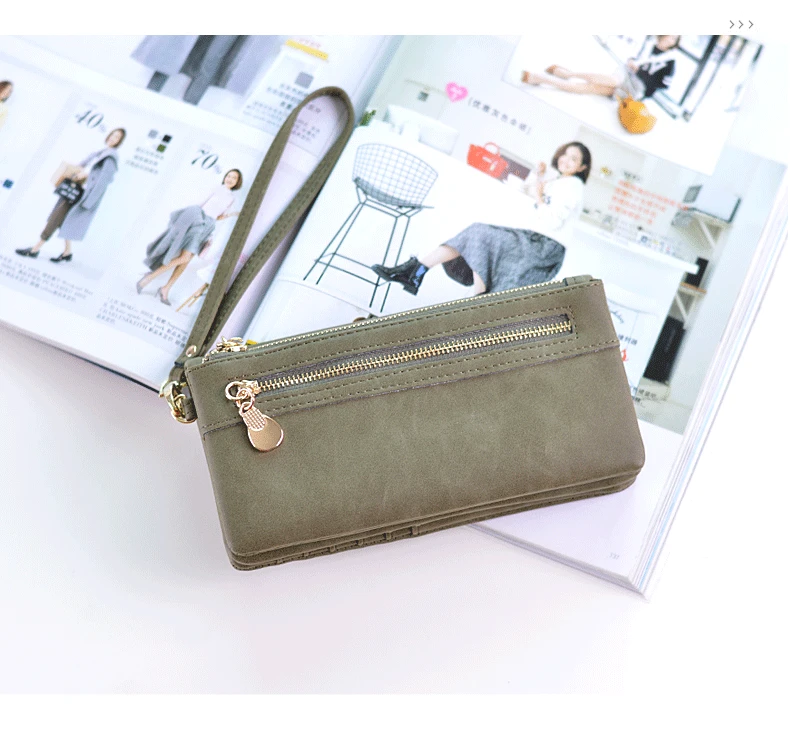 High Capacity Fashion Women Wallets Long Dull Polish PU Leather Wallet Female Double Zipper Clutch Coin Purse Ladies Wristlet