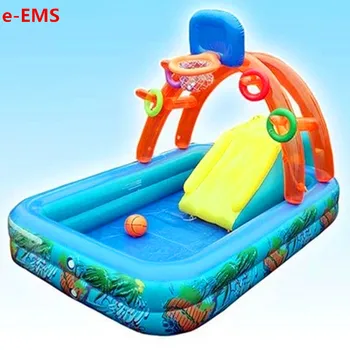 

Inflatable Basketball With Playground Slide Water Spray Swimming Pool Baby Paddling Pools Amusement Park G2056