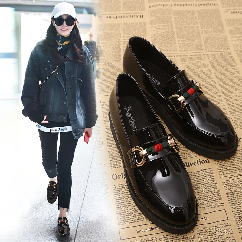 

Kjstyrka 2018 Brand designer spring autmun women flats Bright leather shoes ladies Oxfords Non Slip Damping shoes zapatos mujer