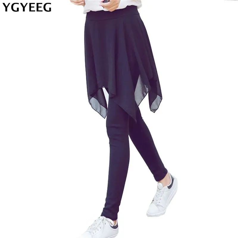 

YGYEEG 2018 Summer Faux Two Piece Skirt Legging Fashion Plus Size Chiffon Casual Leggings Elegant Elastic Waist Fashion Pants