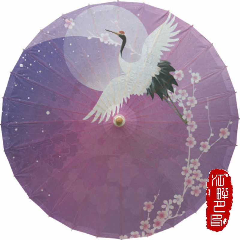 Delicate Purple Color Bottom Oil Paper Umbrella Blossom Cherry with Birds Parasol XXXL Size Cosplay Show | Дом и сад