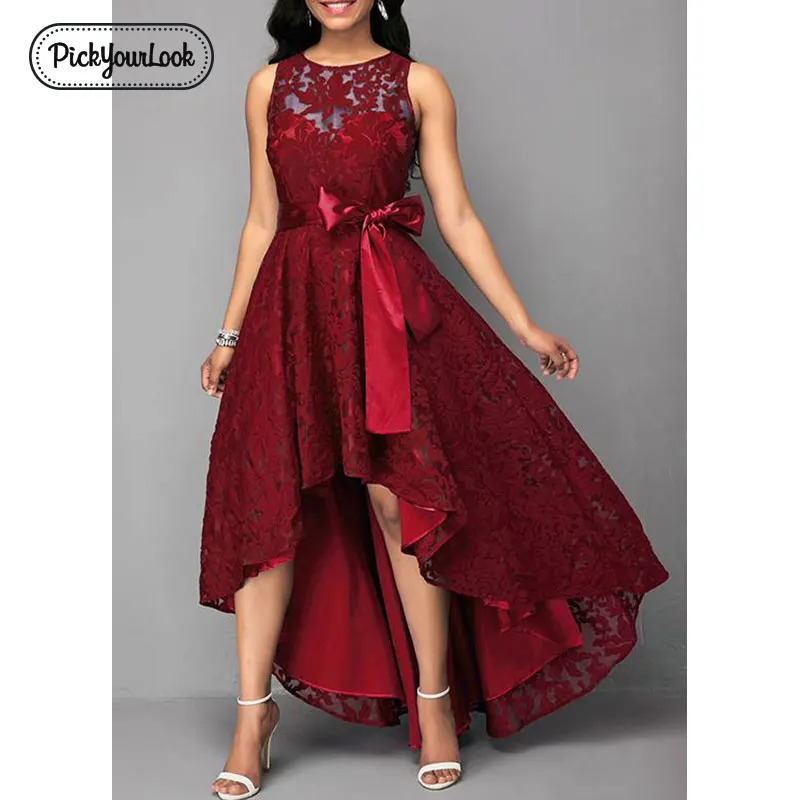 Pickyourlook 5XL женское платье размера плюс кружевное однотонное свадебное платье макси без рукавов Летнее женское платье большого размера - Цвет: Красный